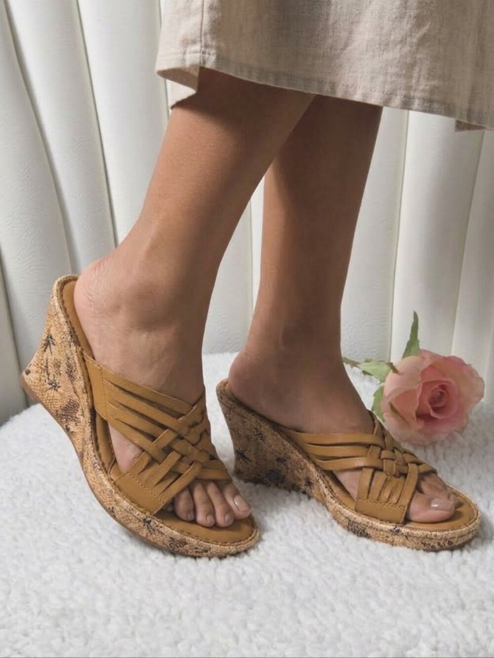 Born Driller Tan Woven Leather Slide Mules Size 8W
